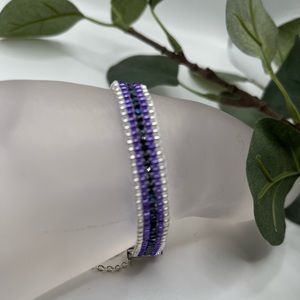 NEW Hand Crafted Purple, Blue, and Silver Bracelet